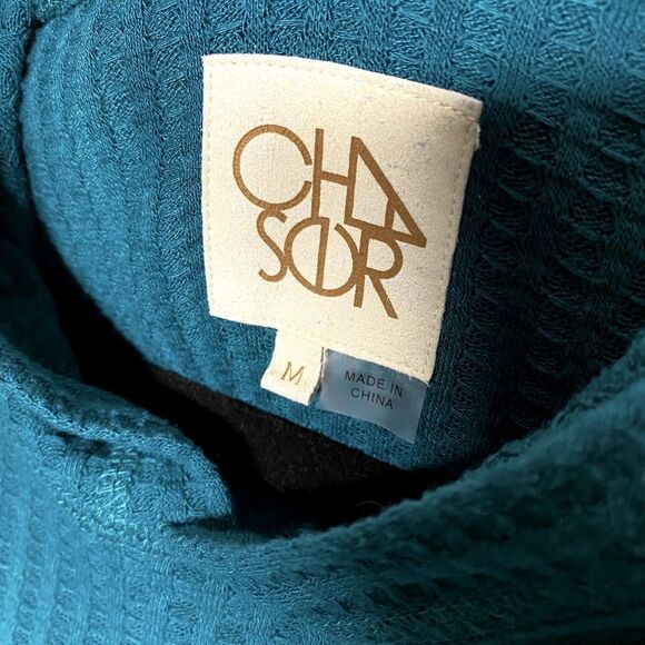 Chaser Waffle Knit Thermal Long Sleeve Hoodie Blue Medium Drop Shoulder Sweater - Picture 3 of 8